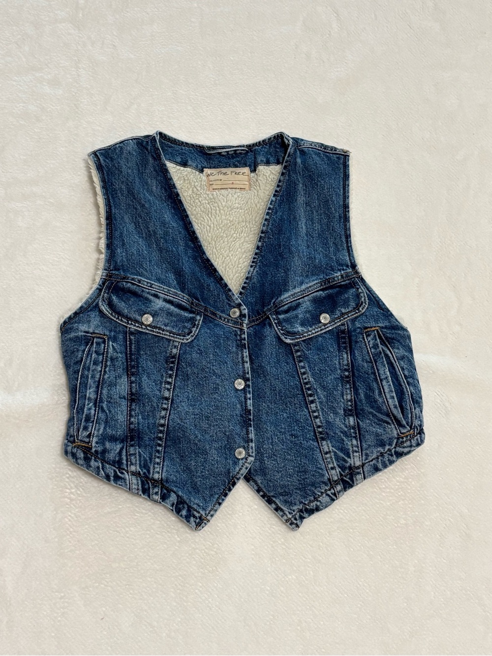 We The Free Vintage Blue Denim Sherpa-Lined Women’s Vest